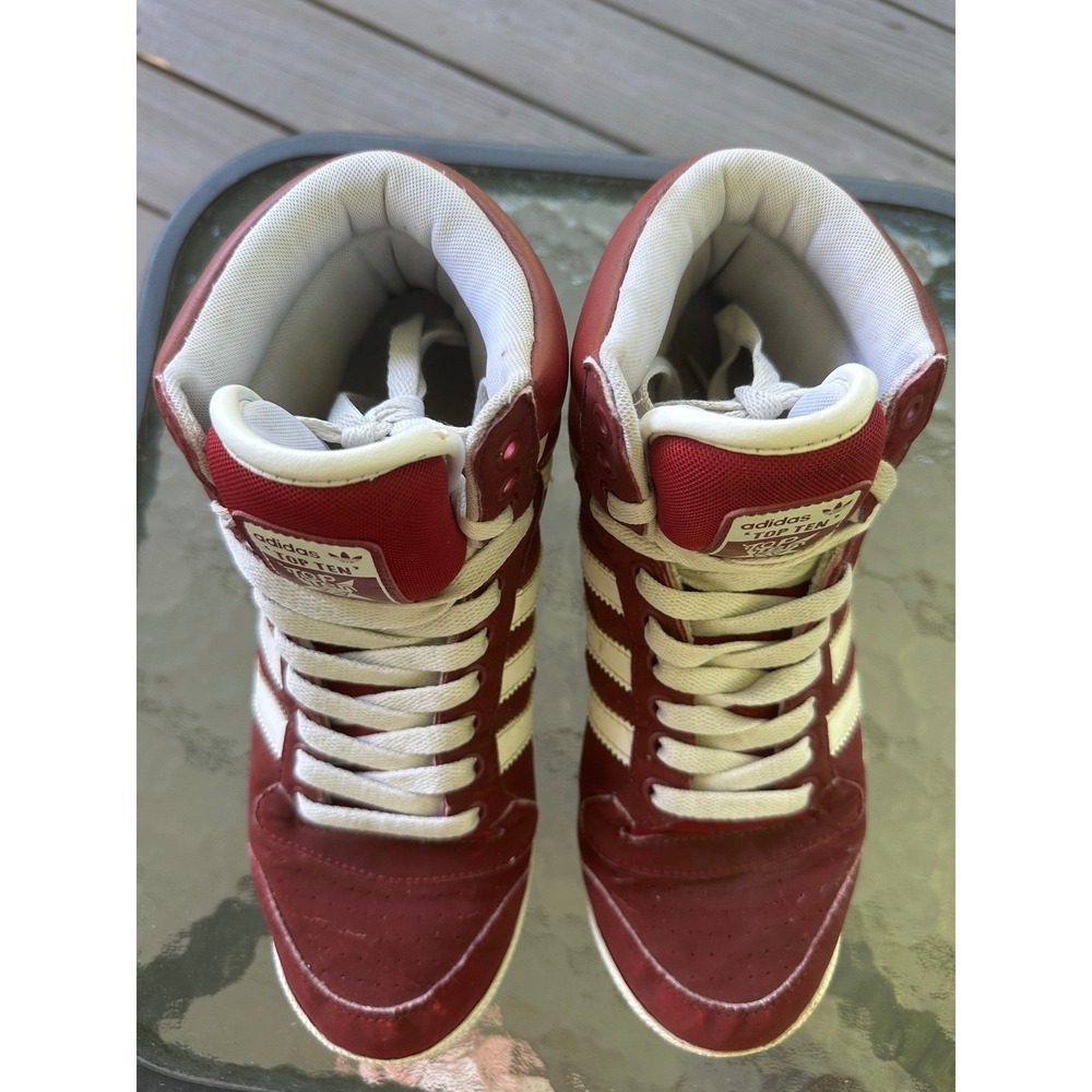 Adidas Top Ten High Top Sneakers Maroon White Stripe Shoes Size Men's 8.5 - Picture 4 of 14